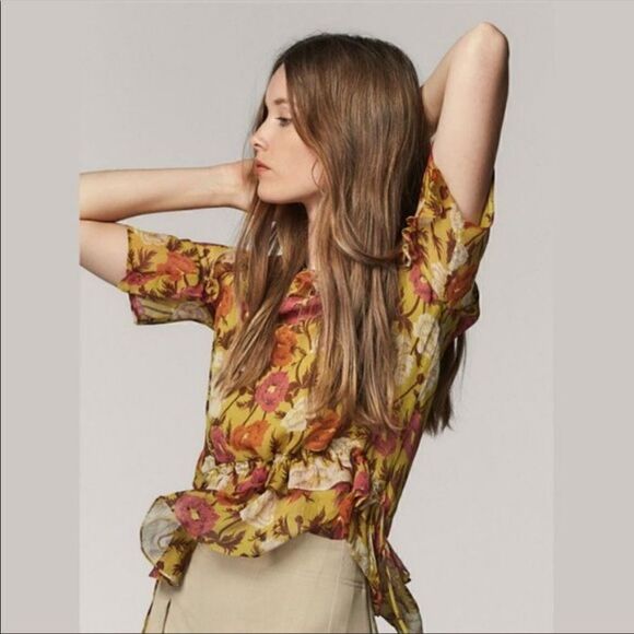 - Massimo Dutti silk flowered print top. Size 4 - Picture 1 of 10